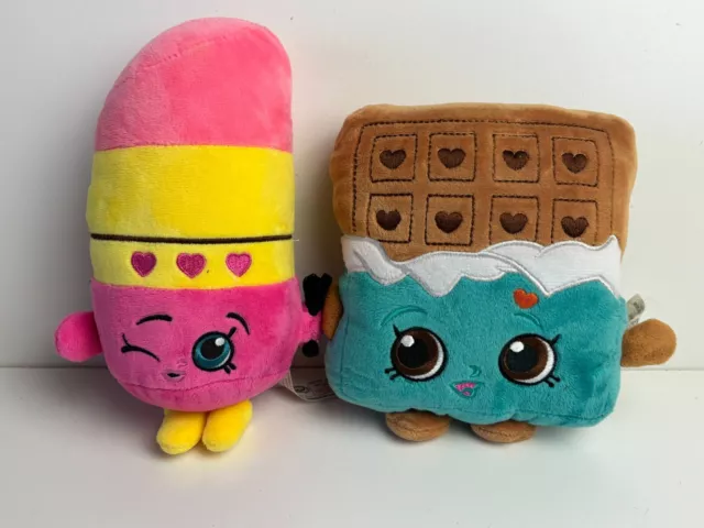 2 Shopkins soft toys / plush - lipstick & block of chocolate