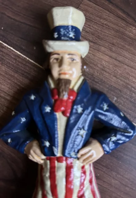 Antique Vintage Uncle Sam USA Cast Iron 10" tall  Door Stopper Good condition