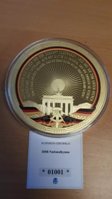 XXL Jumbo Gigant-Medaille 376 Gramm DDR Nationalhymne 1. Strophe vergoldet PP