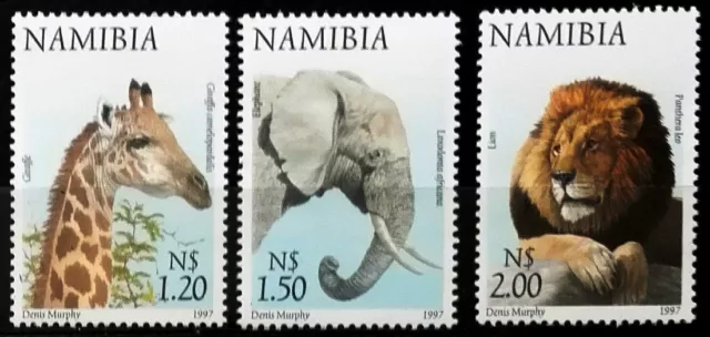 NAMIBIA ANIMAL large African mammals GIRAFFE LION ELEPHANT 3 MNH stamps 1997
