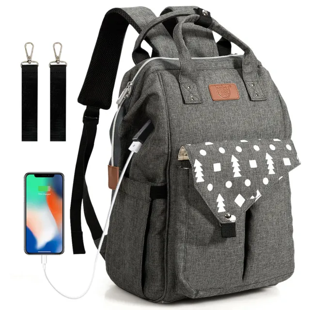 Costway Diaper Bag Backpack Waterproof Large Baby Nappy Bag w/USB Charging Port