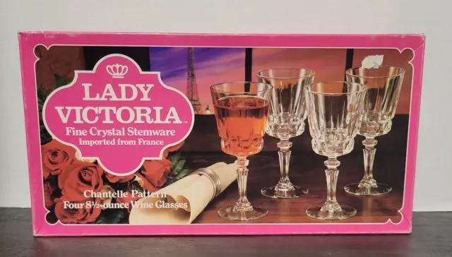 Set of 4 Lady Victoria Fine Crystal White Wine Glasses Stemware 8 oz Chantelle