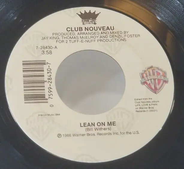 Club Nouveau – Lean On Me / Pump It Up 1986 7" 45 Single Warner Bros 7-28430 VG+