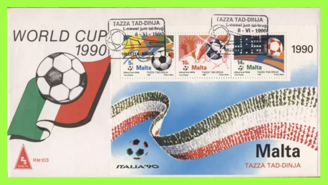 Malta 1990 Football World Cup mini sheet on First Day Cover, Valletta