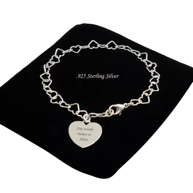 925 Sterling Silber Armband, Personalisiert Mit Gravur Auf Herz Anhänger, Kette