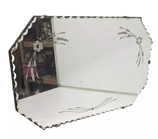 Art Deco Octagonal Bevelled Floral Etched Decoration Wall Mirror