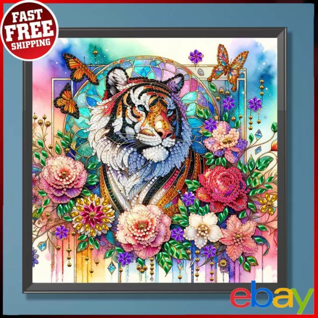 5D DIY Partial Special Shaped Drill Diamond Painting Kit Flower Tiger 30x30cm ✅