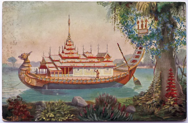 Echtes Original 1915 Marine-Galerie Boot des Kaisers von Birma, AK