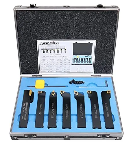 Accusize Industrial Tools 3/4 Shank 7 Pc Indexable Carbide Turning Tool Set in