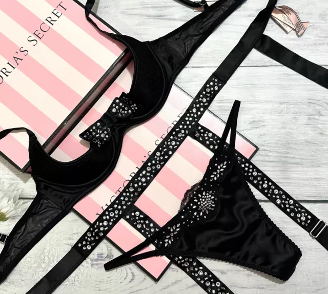 Victoria S Secret Dream Anges Noeud Trimestre Soutien-Gorge + String + Rayée