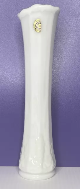 Vintage Westmoreland White Milk Glass Swung Paneled Grape Flower Bud Vase 9"