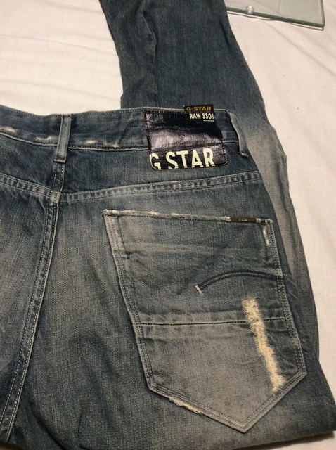 G-Star A Fourche Ample Fuselé Wmm Jeans Destroy Pantalon W26 L34 Dirty Usé Bleu