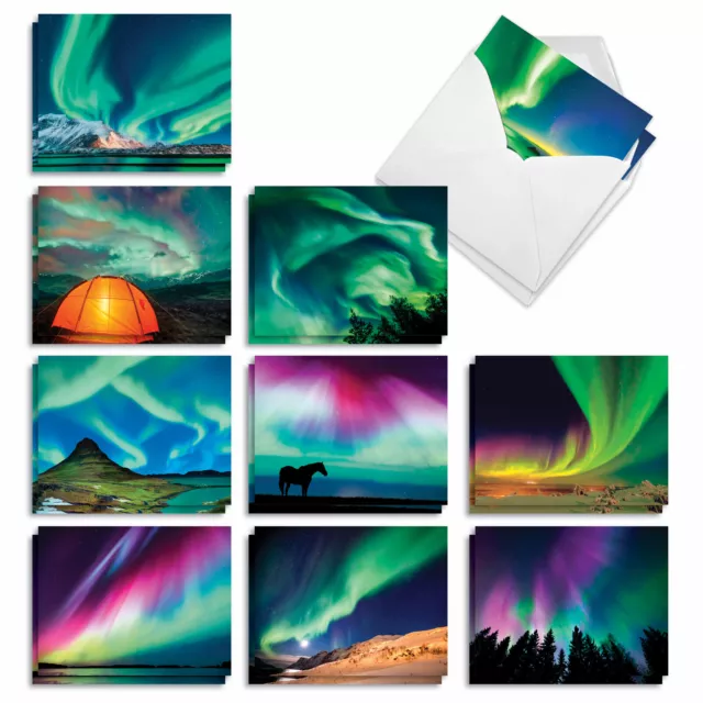 20 Blank Cards 4x5.12" w/ Envelopes (10 Designs,2 Each) Aurora Borealis