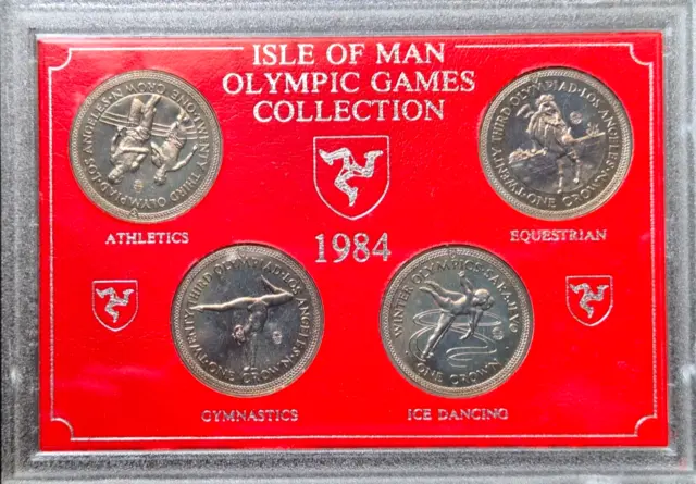 1984 Isle Of Man: Crown (4) Coin Set - 1984 Olympic Games Los Angeles (Red Case)