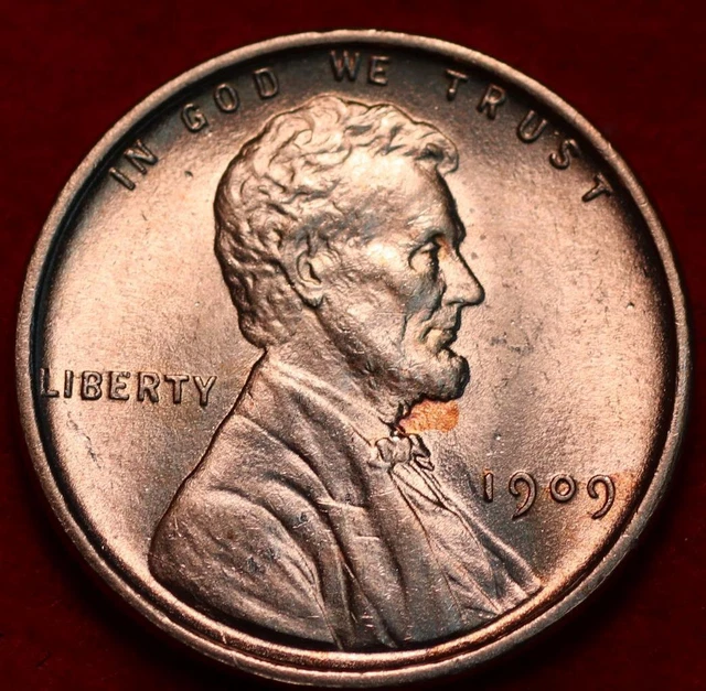 Uncirculated Red 1909 VDB Philadelphia Mint Copper Lincoln Wheat Cent