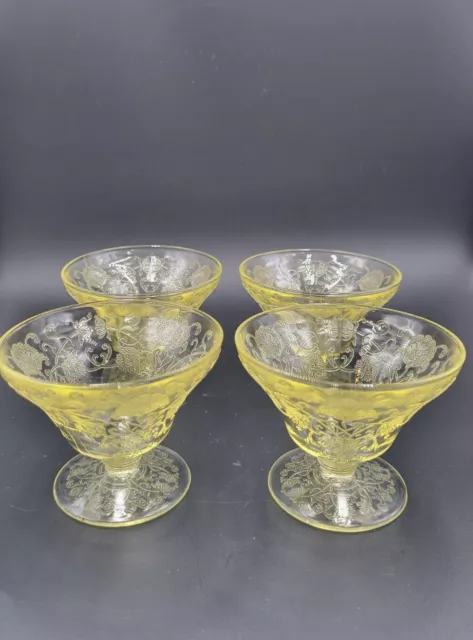 Set Of 4 Depression Glass Hazel Atlas Yellow Florentine Vintage Sherbet Cups