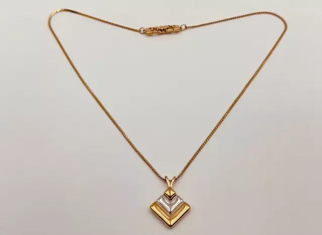 Vintage Nina Ricci Gold Two Tone Modern Pendant on 16" Chain Necklace