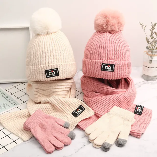 Girls and Boys Hat Gloves Scarf Children Comfort Winter 3pcs/Set Knitted Cute