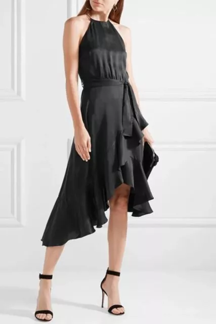 ZIMMERMANN SZ 0 /AU 8 Black Flounce Picnic Ruffled Washed-Silk Dress 100% silk