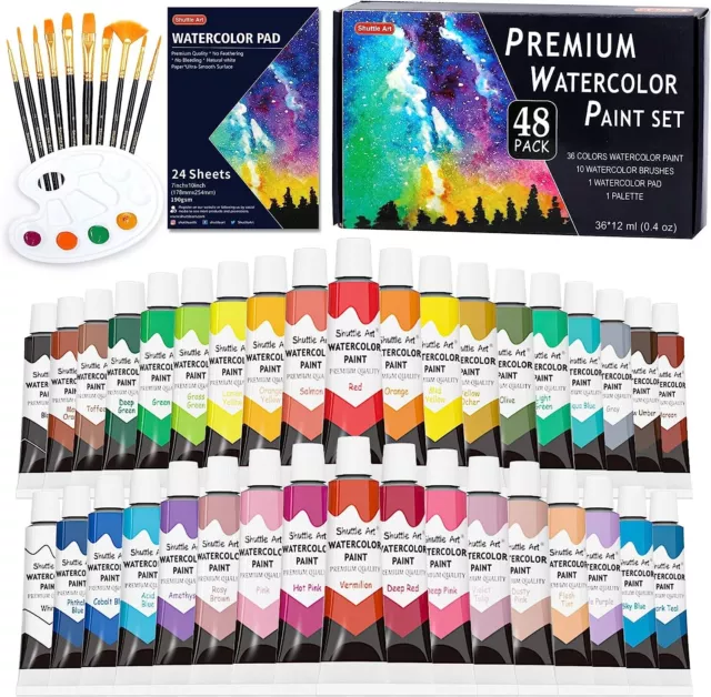 48 Pack Watercolour Paint Set, Shuttle Art 36 Colours Watercolour Paint in Tubes