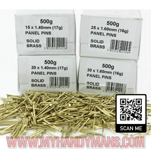 Genuine Solid Brass Panel Pins 15mm 20mm 25mm 30mm & 40mm Will Not RUST Marine