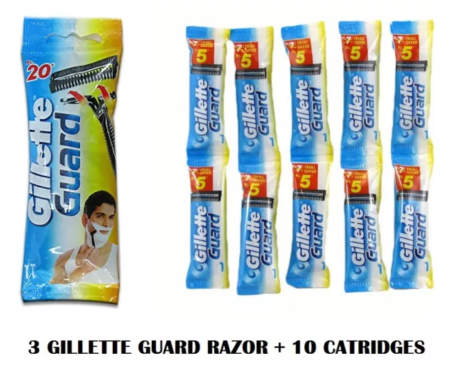 3 Gillette GUARD Rasoio Con 10 Cartidge Rasoio Con Basculante Testa