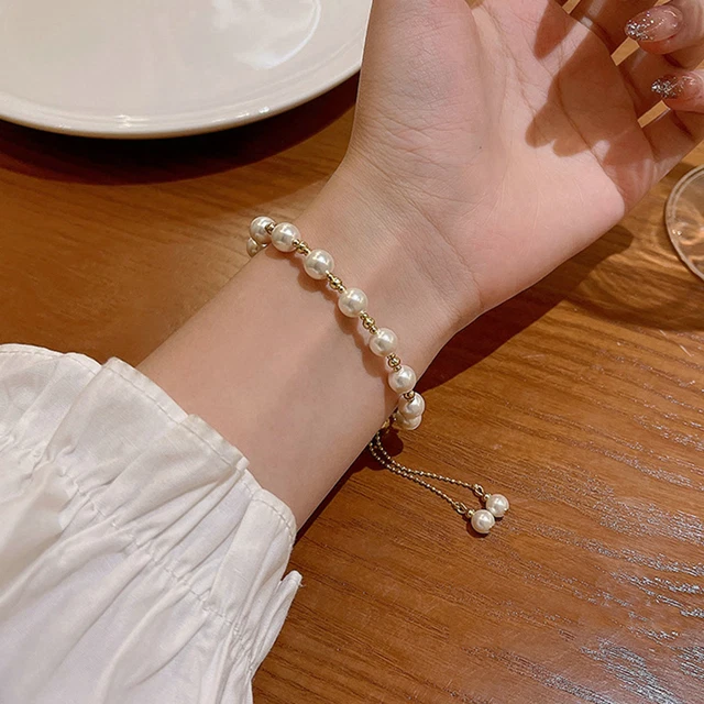 Girls Bracelet Beaded Decorative High Shine Faux Pearl Adults Bracelet Golden