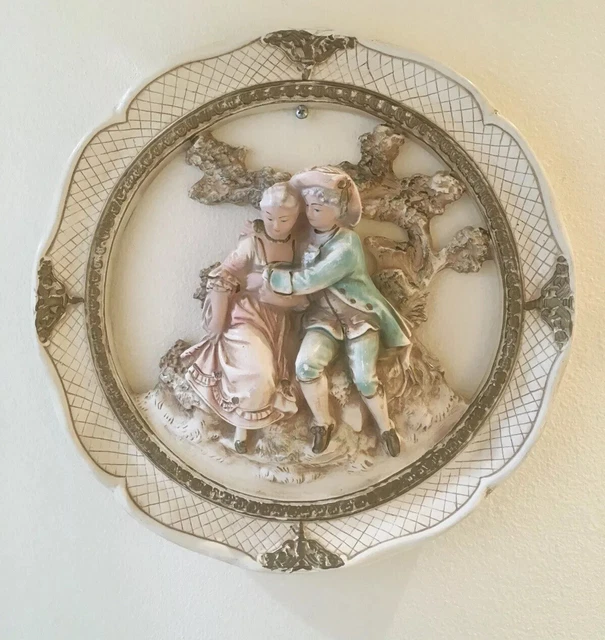 Vintage Jayess United Victorian Couple Sculpture Chalk Ware Plaster Wall Plaque