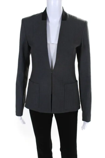 T Tahari Womens Long Sleeve Hook Front V Neck Blazer Jacket Gray Black Size 2