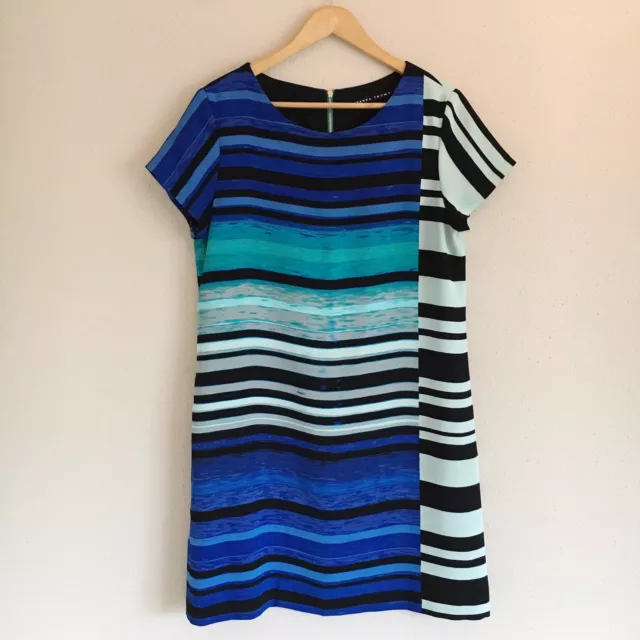 Ivanka Trump Blue and Black Striped Shift Dress Womens Size 12 Career Style