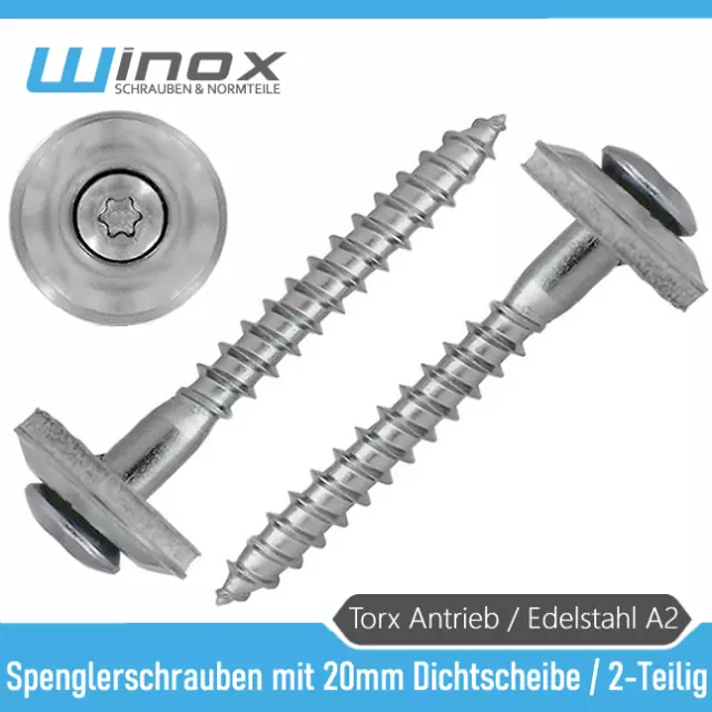 Spenglerschrauben Edelstahl A2 V2A Torx mit 20 mm Dichtscheibe  4,5x20 bis 100mm