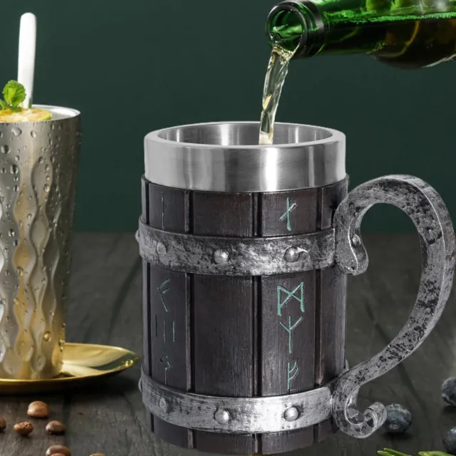 550ml Barrel Cup Double-layered Oktoberfest Creative Resin Viking Beer Mug Black