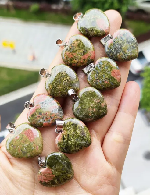 10pcs Unakite Jasper Gems stone Heart Pendants Chakra Reiki Healing Amulet