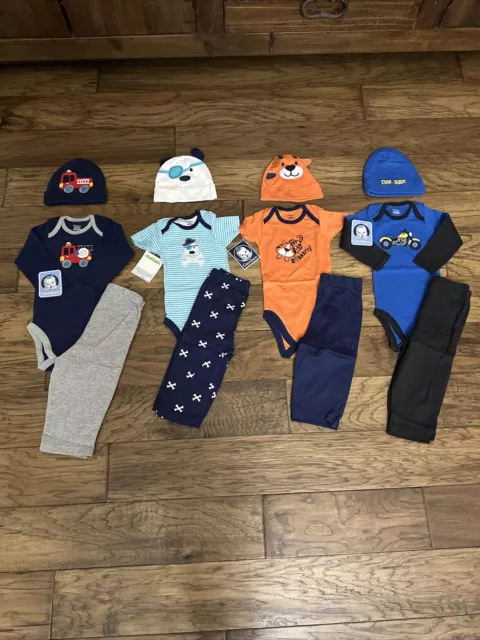 GERBER BABY BOY 3-Piece Set X4 Onesie, Pants & Cap Baby Baby Clothes 6-9 Months