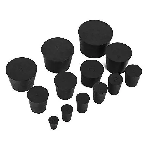 22-Pack (13 Assorted Sizes) 000# -10# Solid Rubber Stoppers black