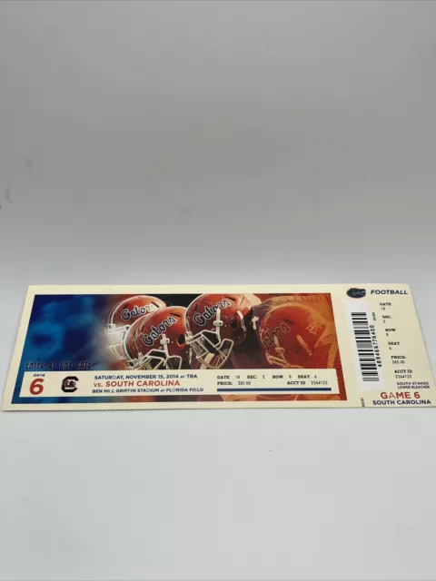 South Carolina Gamecocks Vs Florida Gators 11/15/2014 Full Ticket