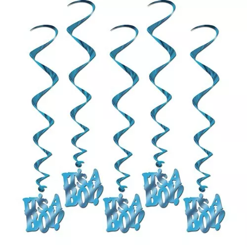 Baby Shower It's a Boy Hanging Whirls 5 pack 40" Foil It's a Boy Decorations