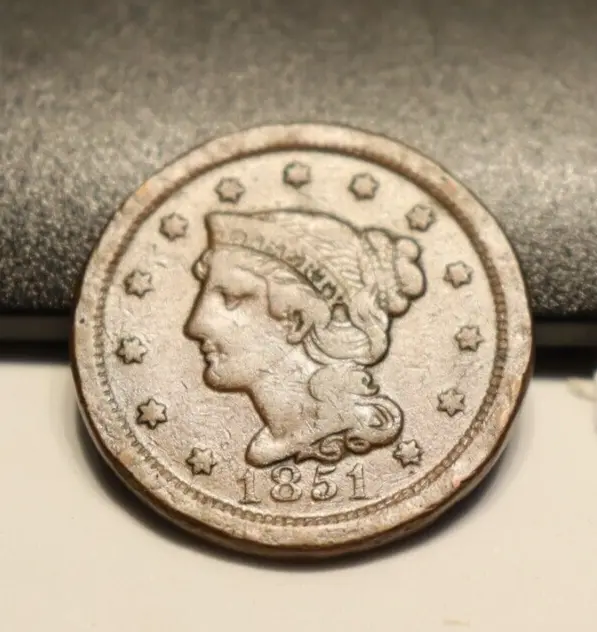 1851 US Large Cent 1c VG^ (Rim Nicks)