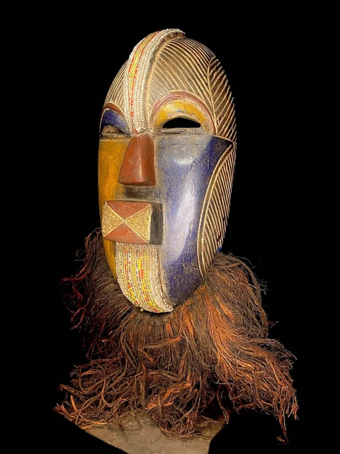 African mask Hand Carved wood Face Tribal antique wall decor songye mask-6250
