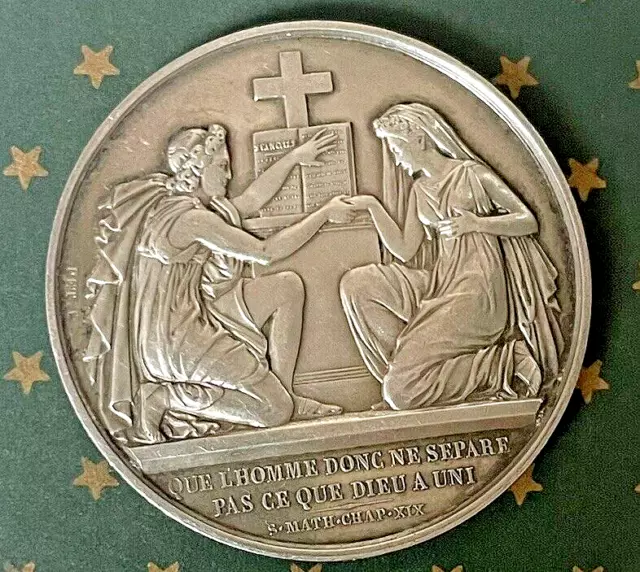 Médaille de Mariage en Argent mi- XIX ´Que L’homme Donc Ne Sépare Pas Ce Que …’