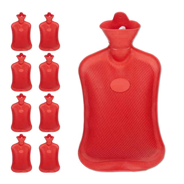 Bouillotte Caoutchouc lot 9 Eau chaude 2 litres Sans housse Lit Durable Rouge