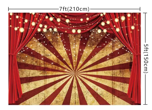 7ft x 5ft Circus Red Gold Birthday Backdrop Party Decor Photography Background