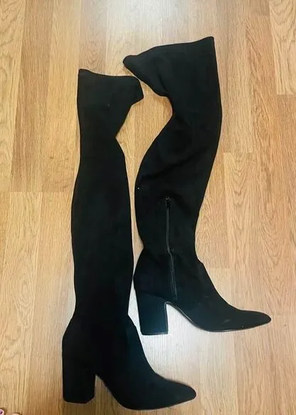 Women's STEVE MADDEN Black Over The Knee Suede Boots - Size 7