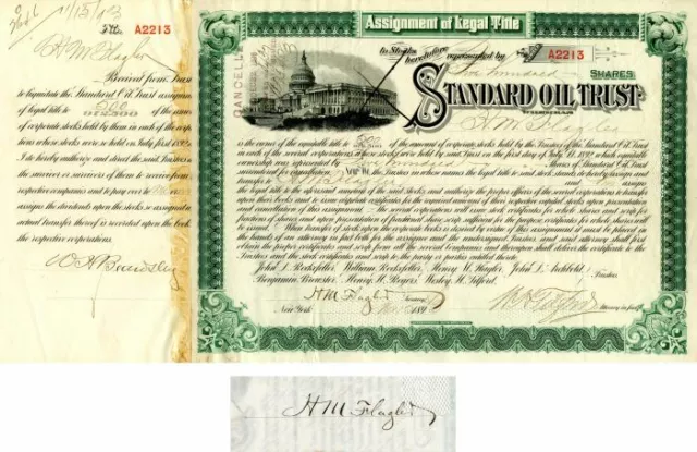 Standard Oil Trust issued to and signed by H.M. Flagler - Stock Certificate - Au