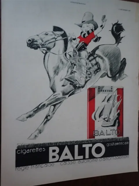 BALTO cigarettes illustrée par René VINCENT publicité papier ILLUSTRATION 1933