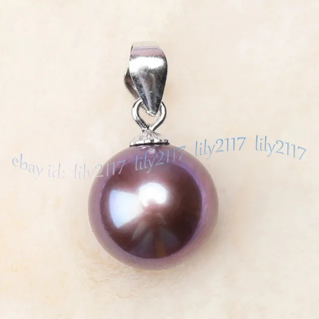 Genuine Pearl AAAA Perfect Round Natural South Sea Purple Pearl Pendant 14K Gold