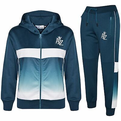 Kids Boys Girls Tracksuits A2Z Fade Gradient Teal Hooded Top Bottom Jogging Suit
