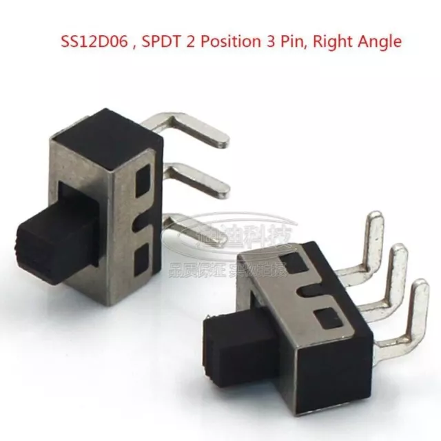 ON-OFF SPDT 1P2T 2 Position 3 Pin PCB Panel Mini Right Angle Pins Slide Switch