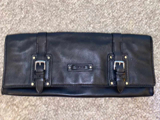 Tumi Black Leather Lined Travel Document Organizer Cluth Wallet NWOT