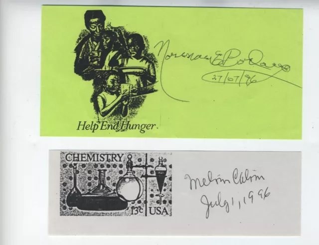 Nobel Prize Autographs Norman Borlaug Peace Prize & Melvin Calvin Chemistry